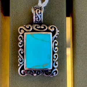 925 Stamped Silver & Turquoise Pendant